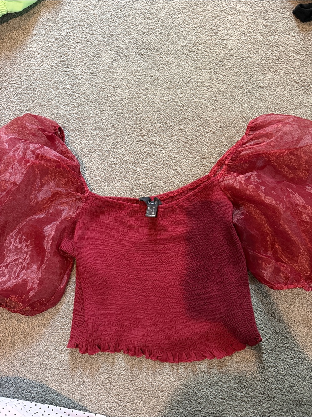 Forever 21 Red Puff Sleeve Square Neck Crop Top